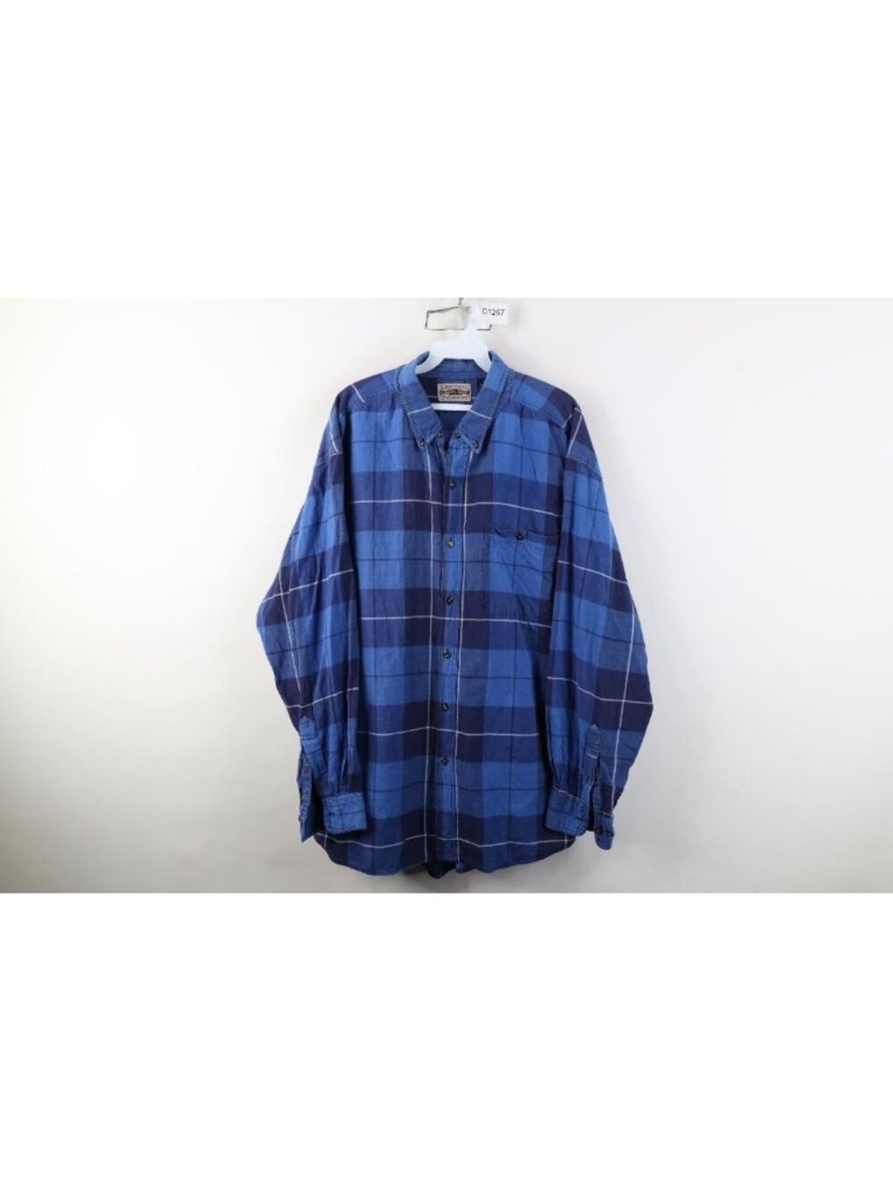 Vintage 90s Streetwear Mens XL Faded Baggy Collared Button Down Shirt Blue Plaid